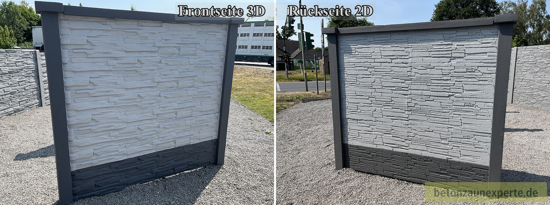 Betonzaun Bruchstein beidseitig 3D/2D Platte 36x4,5x194cm